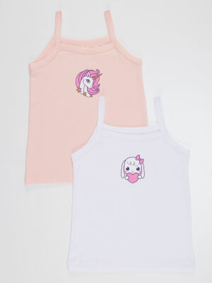 2 Pack Girls Pink&Off White Vests - 1