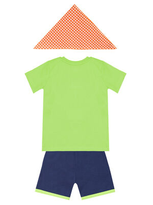 3D Yeşil Korsan Çocuk T-shirt Şort Bandana Takım