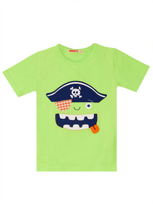 3D Yeşil Korsan Çocuk T-shirt Şort Bandana Takım