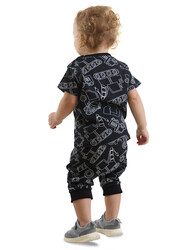 Araba Erkek Bebek Siyah T-Shirt Kapri Şort Takım - Thumbnail
