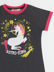 Astrocorn Unicorn Kız Çocuk Yazlık Gri Elbise - 5