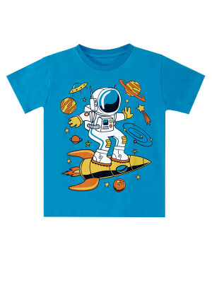 Astronot Lacivert Erkek Çocuk Yazlık T-shirt Kapri Şort Takım - 5