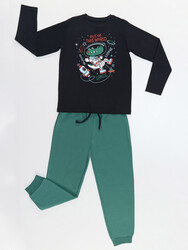 Astronot Timsah Erkek Çocuk T-shirt Pantolon Takım - Thumbnail
