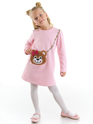 Ayıcık Çantalı Kız Çocuk Elbise - Thumbnail