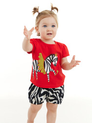 Balerin Zebra Kız Bebek T-Shirt Poplin Şort Takım - 1