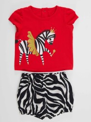 Balerin Zebra Kız Bebek T-Shirt Poplin Şort Takım - 3