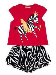 Balerin Zebra Kız Çocuk T-Shirt Şort Takım - Thumbnail