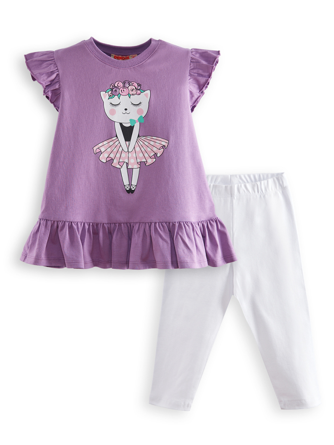 Ballerina Cat Girl T-shirt Leggings Set - 3