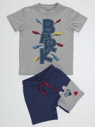 Bark Erkek Çocuk Gri T-Shirt Lacivert Şort Takım - Thumbnail