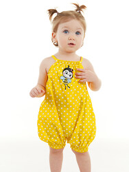 Bee Baby Girl Poplin Yellow Romper - Thumbnail