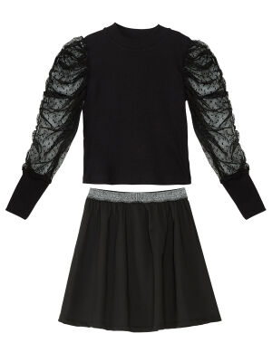 Black Tulle Girl Blouse&Skirt Set - 3