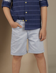 Blue Denim Look Flat-Front Boy Shorts - 1