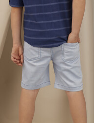 Blue Denim Look Flat-Front Boy Shorts - 2