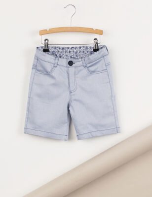 Blue Denim Look Flat-Front Boy Shorts - 3