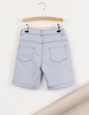 Blue Denim Look Flat-Front Boy Shorts - 4