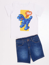 Bricks Boy Denim T-shirt&Shorts Set - Thumbnail