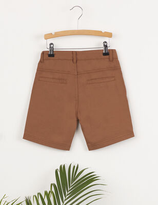 Brown Gabardine Flat-Front Boy Shorts