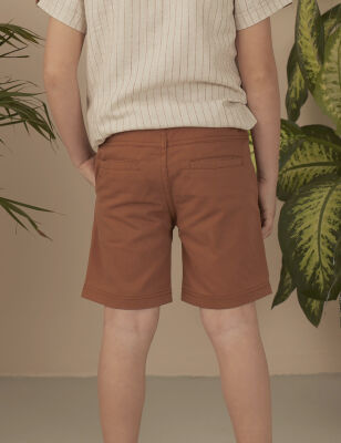 Brown Gabardine Flat-Front Boy Shorts - 2