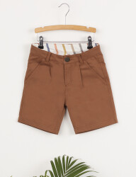 Brown Gabardine Flat-Front Boy Shorts - 3