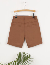 Brown Gabardine Flat-Front Boy Shorts - 4