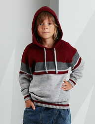 Burgundy&Grey Boy Knitted Hoody - 1