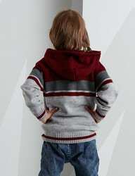 Burgundy&Grey Boy Knitted Hoody - 2