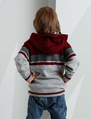 Burgundy&Grey Boy Knitted Hoody - 2