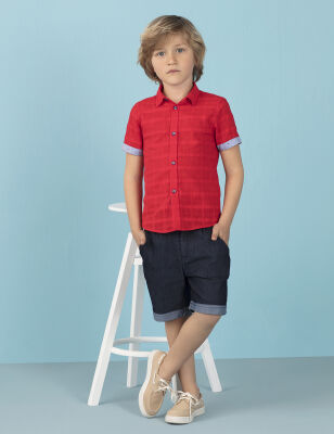 Button-Front Red Boy Shirt - 1