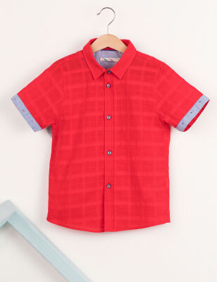 Button-Front Red Boy Shirt - 3