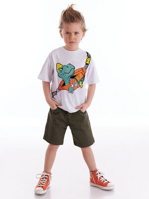 Çanta Dino Erkek Çocuk T-shirt Gabardin Şort Takım