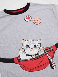 Çantada Kedi Kız Çocuk T-Shirt Pantolon Takım - Thumbnail