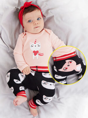 Cat Baby Girl Leggings+Bodysuit Set