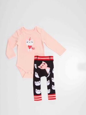 Cat Baby Girl Leggings+Bodysuit Set