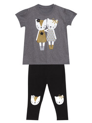 Cat Fellows Girl T-shirt&Leggings Set - Thumbnail