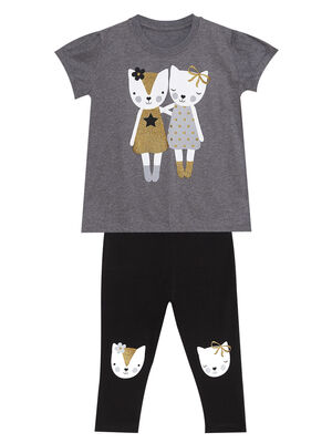 Cat Fellows Girl T-shirt&Leggings Set