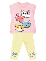 Cat Friends Girl T-shirt&Leggings Set - Thumbnail