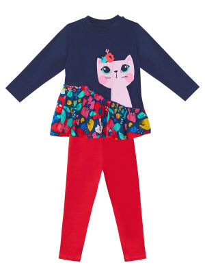 Cat in Flowers Girl T-shirt&Leggings Set - 3