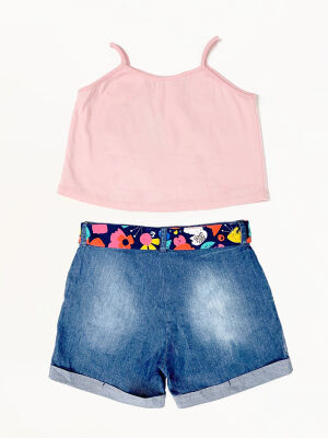 Cat in Flowers Girl Top&Denim Shorts Set - 3