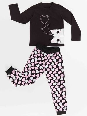 Cat&Hearts Girl T-shirt&Pants Set