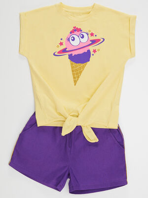 Ice Cream Girl Crop-top&Gabardine Shorts Set