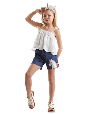 Chic Unicorn Girl Blouse&Denim Shorts Set - 1