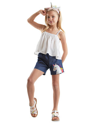 Chic Unicorn Girl Blouse&Denim Shorts Set