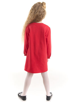 Çiçekli Kız Çocuk Kırmızı Elbise