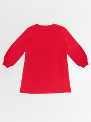 Çiçekli Kız Çocuk Kırmızı Elbise - Thumbnail