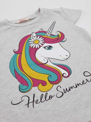 Çiçekli Unicorn Kız T-Shirt Şort Takım