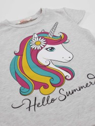 Çiçekli Unicorn Kız T-Shirt Şort Takım - 5