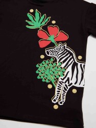 Çiçekli Zebra Kız Çocuk T-Shirt Tayt Takım - 5