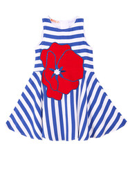Çizgili Gelincik Dokuma Çiçekli Kız Çocuk Elbise - Thumbnail