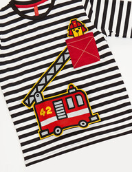 Çizgili İtfaiye Erkek Çocuk T-shirt Pantolon Takım - Thumbnail