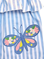 Çizgili Kelebek Kız Çocuk Elbise - Thumbnail